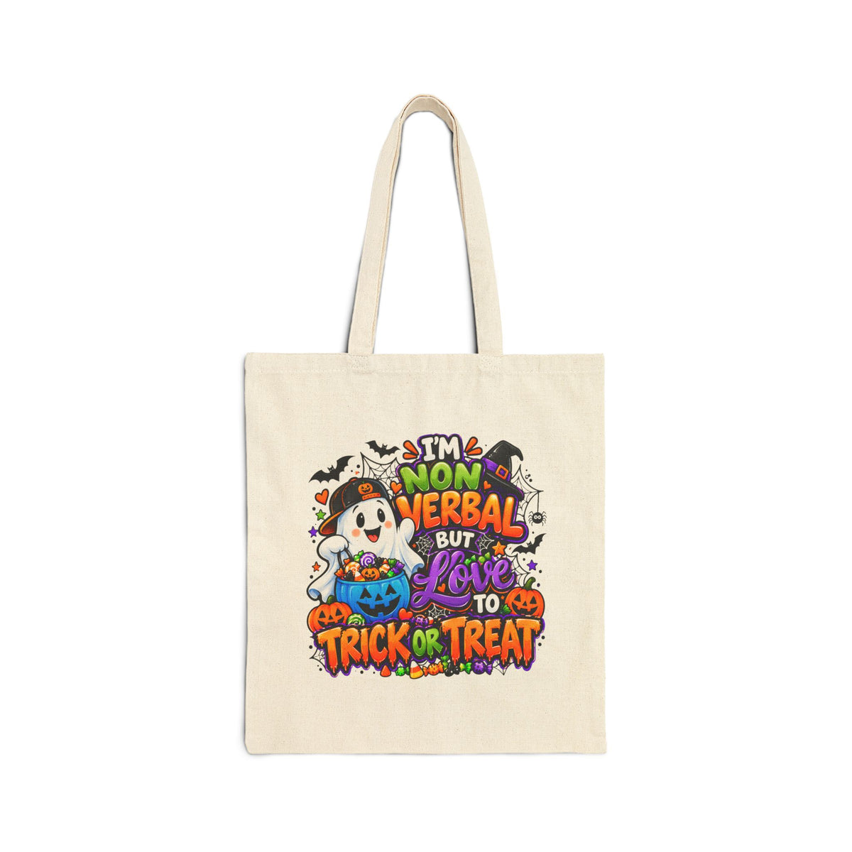 Halloween Trick-or-Treat Tote — "I’m Nonverbal But Love to Trick or Treat" Cotton Canvas Bag
