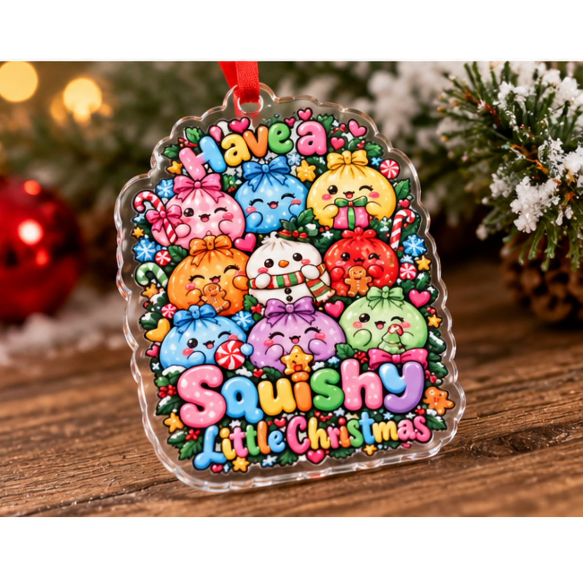 Cute Squishy Christmas Acrylic Ornament - "Have a Squishy Little Christmas"