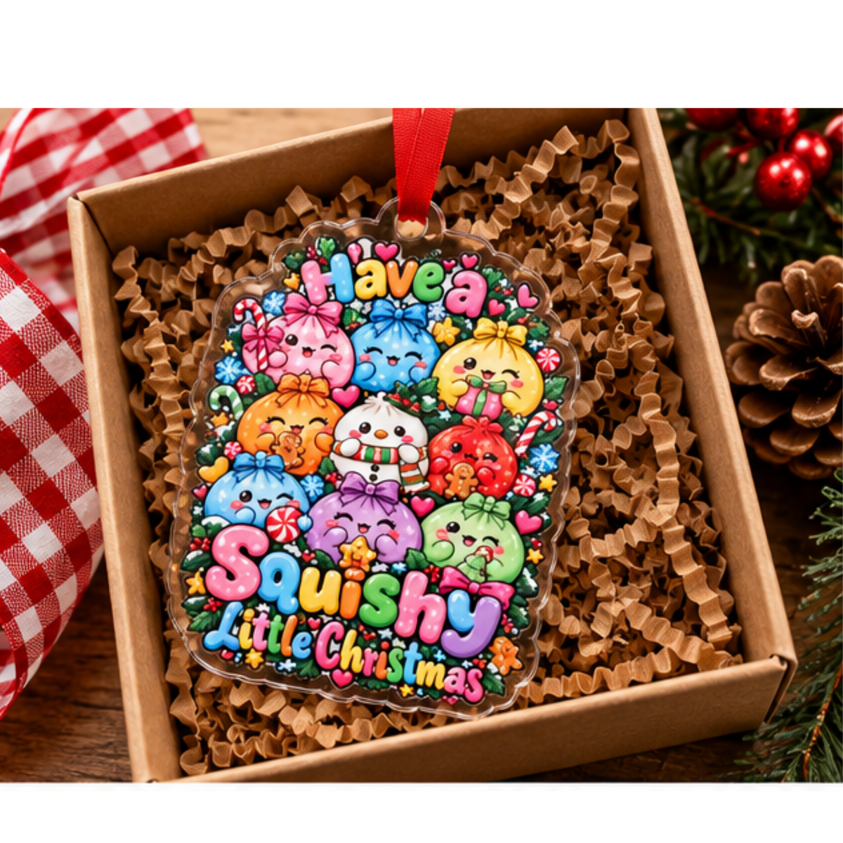 Cute Squishy Christmas Acrylic Ornament - "Have a Squishy Little Christmas"