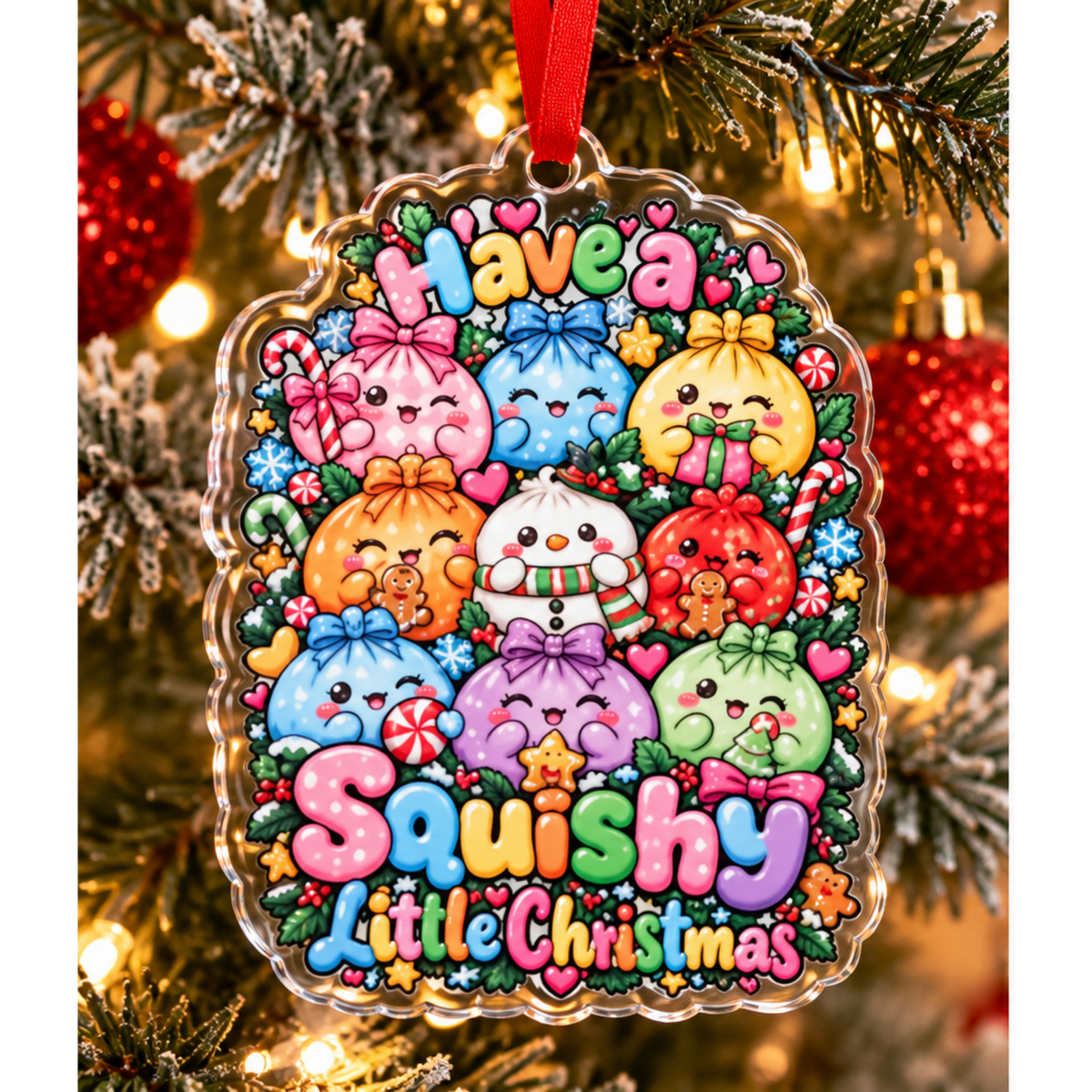 Cute Squishy Christmas Acrylic Ornament - "Have a Squishy Little Christmas"