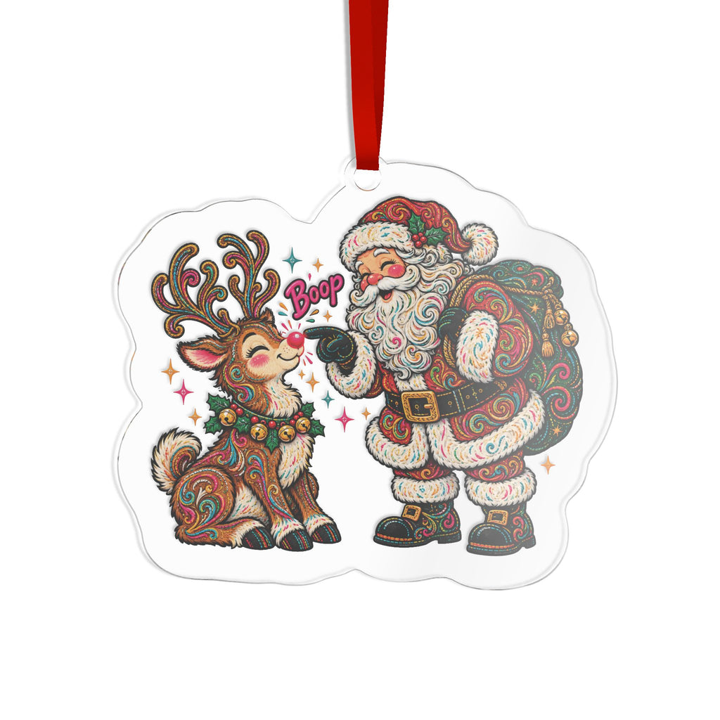 Santa and Reindeer 'Boop' Acrylic Ornament — Cute Christmas Holiday Decor