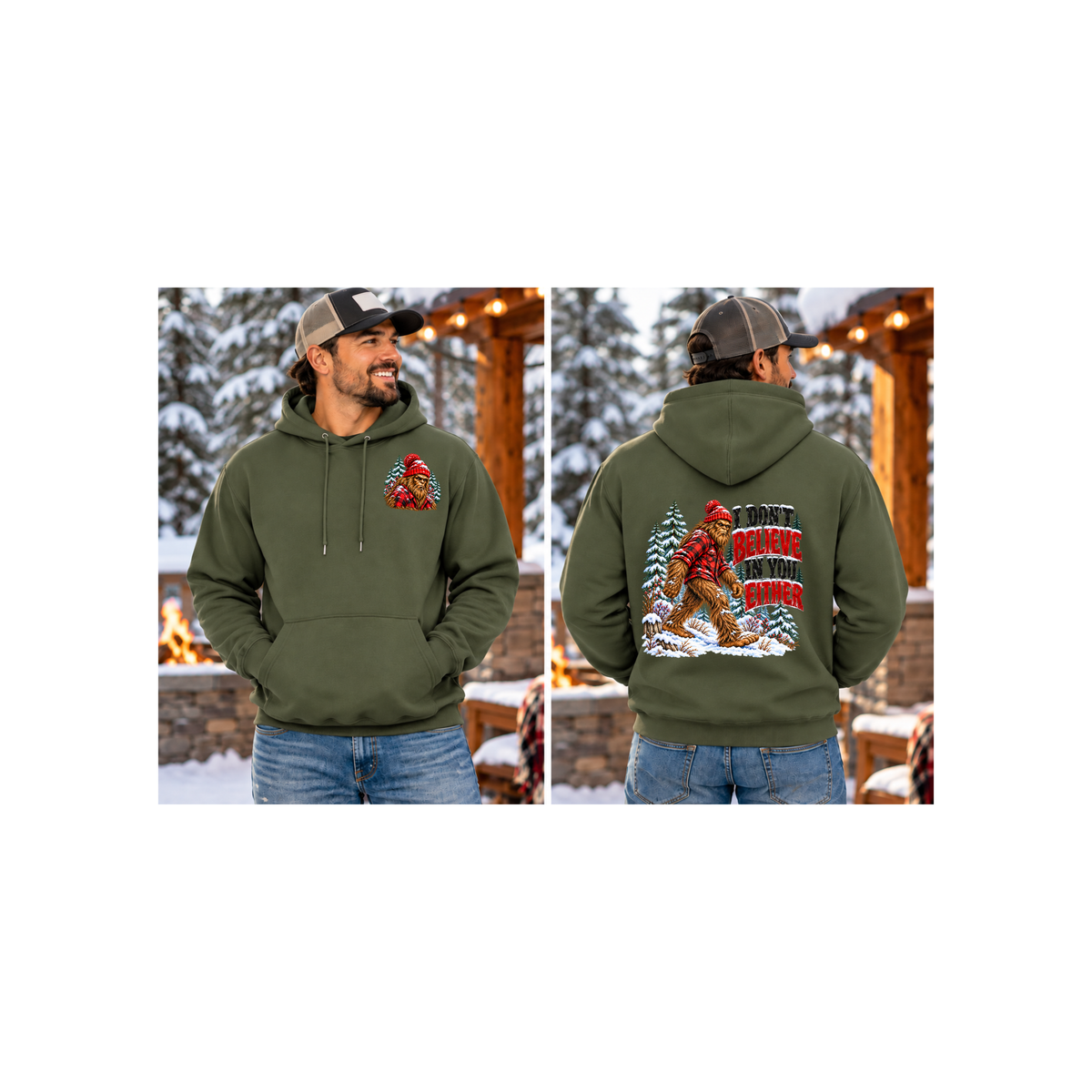 Bigfoot I Don’t Believe in You Either Hoodie | Sasquatch Christmas Hoodie | Funny Winter Bigfoot Sweatshirt
