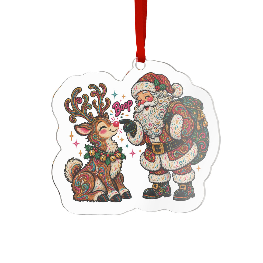 Santa and Reindeer 'Boop' Acrylic Ornament — Cute Christmas Holiday Decor