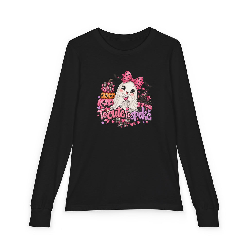 To Cute to Spoke Kids Halloween Long Sleeve Shirt | Pink Ghost Girls Tee