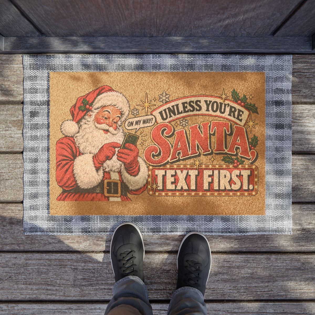 Santa Text First Doormat — Funny Retro Christmas Welcome Mat