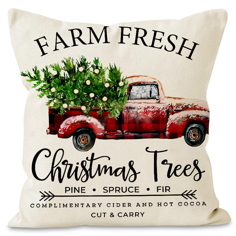Christmas tree print pillow cover linen pillowcase holiday living room sofa decoration cushion cover