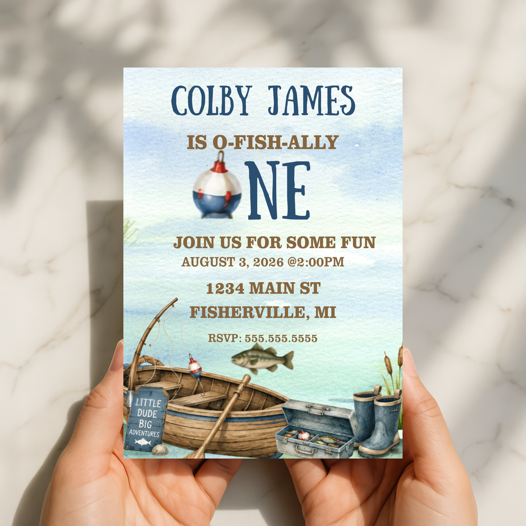 Editable Fishing First Birthday Digital Invitation | O-Fish-Ally One