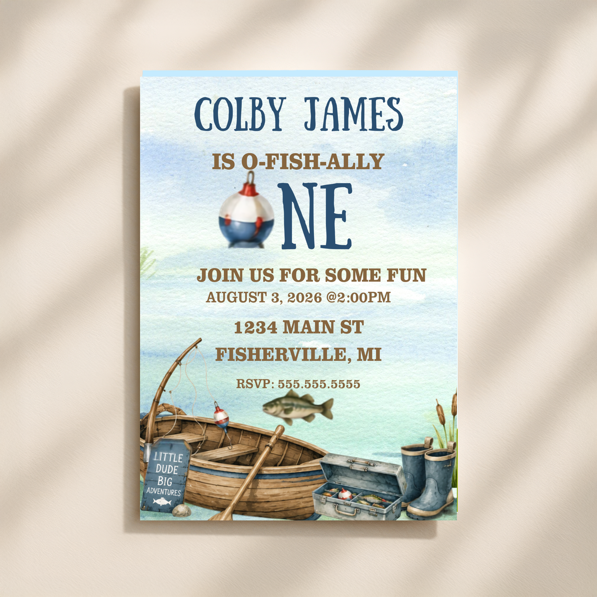 Editable Fishing First Birthday Digital Invitation | O-Fish-Ally One