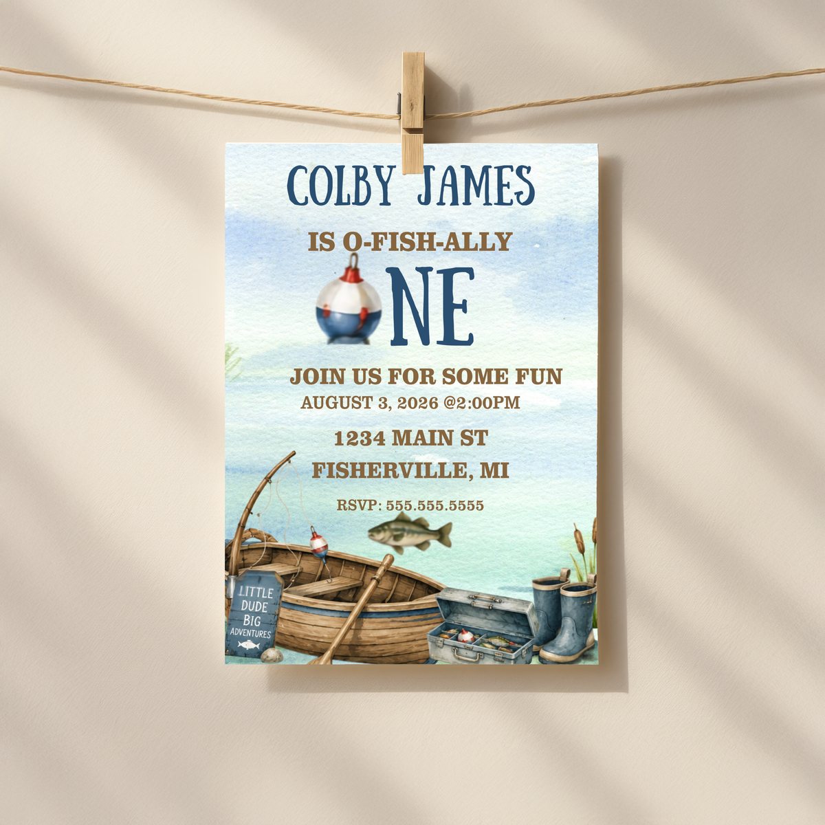 Editable Fishing First Birthday Digital Invitation | O-Fish-Ally One