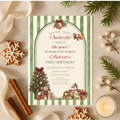 Vintage Christmas First Birthday Invitation | Boy’s 1st Birthday Editable Invite | Teddy Bear & Toy Christmas Invitation