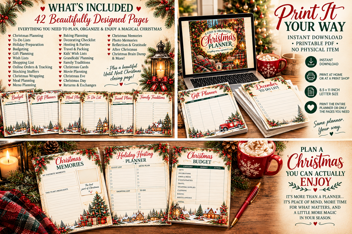 Christmas Planner Printable | 42-Page Holiday Planner PDF