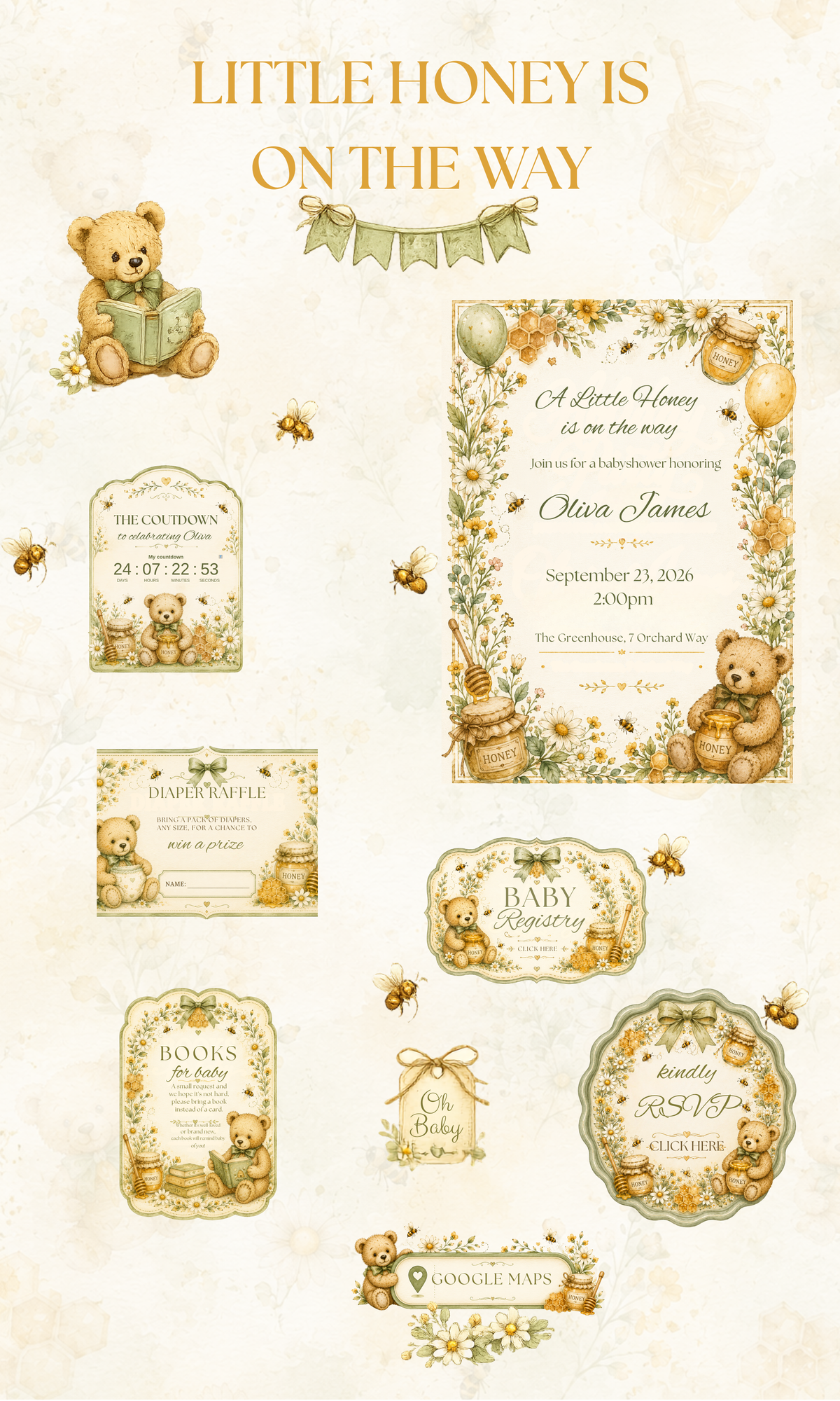 Editable Teddy Bear Digital Invitation Website | Online RSVP, Registry & Directions